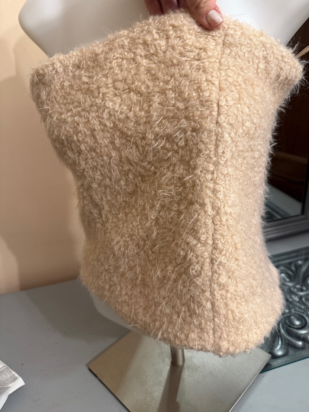 Zara Small Wool Blend Cream Bouclé Strapless Tube Top - Picture 2 of 9